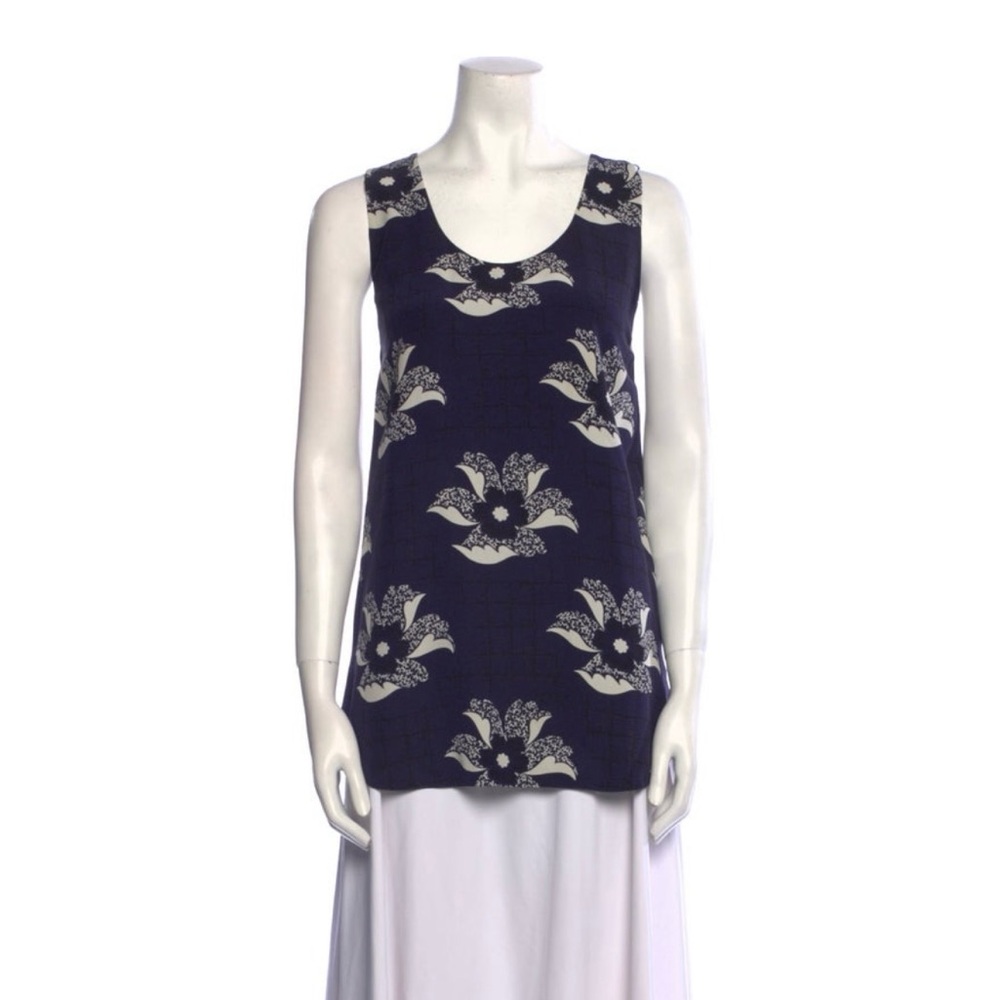 Victoria Beckham Navy Floral Tank Top